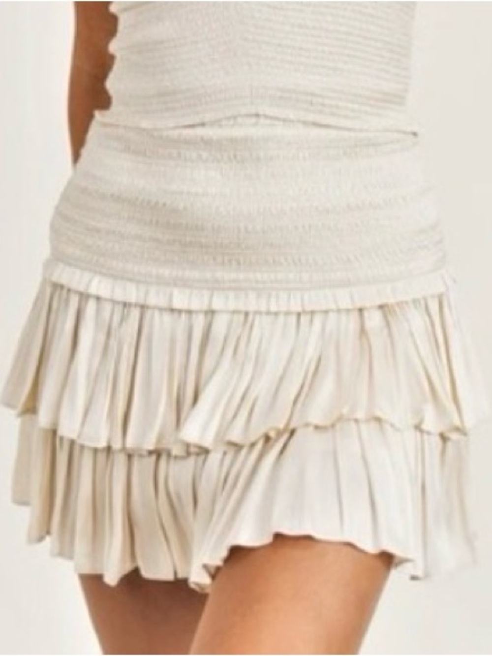 Smocked Tiered Mini Skirt in Cream